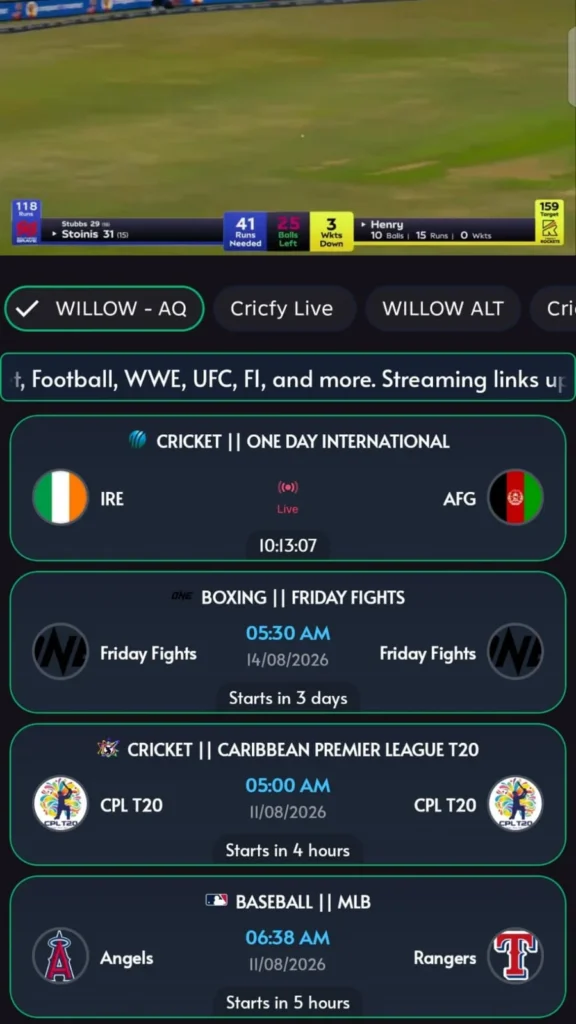 Cricfy - Match Playing Screen