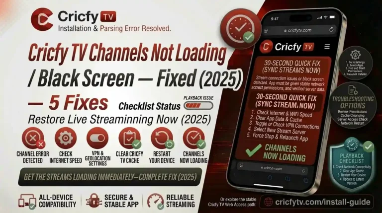 cricfy tv channels not loading