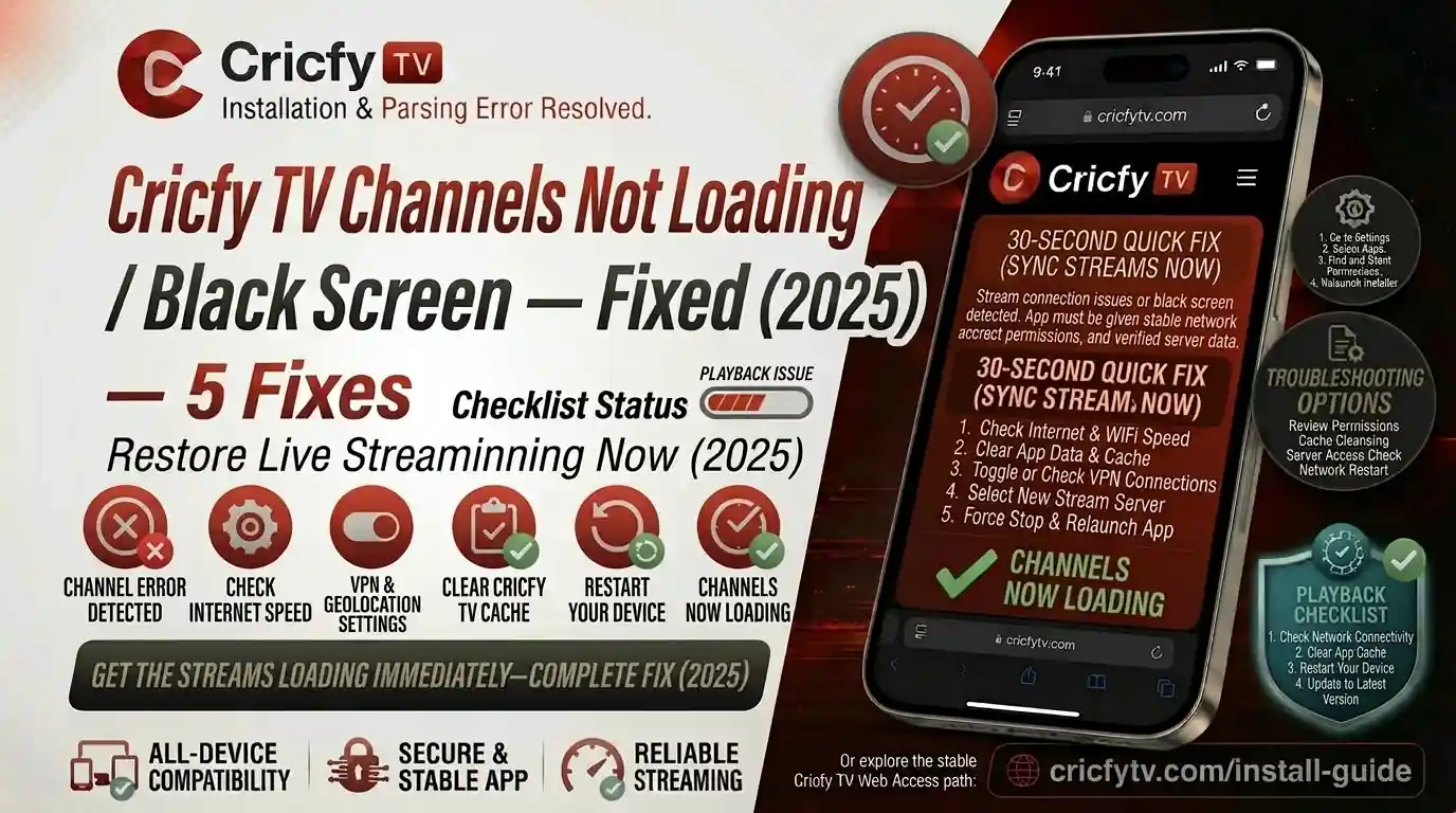 cricfy tv channels not loading